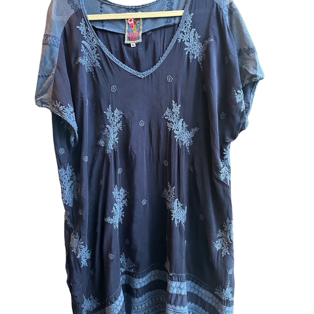 “Johnny Was” Blue Lace, Short Sleeve Tunic. $85